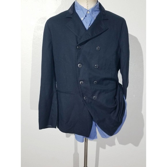 John Varvatos Italy Glossy Navy Blue Double Breasted Officer Blazer jacket 54 44 - Picture 1 of 9